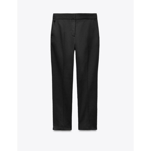 Zara Black Soft Ankle Flat Front‎ Pockets Business Casual Pants Size Large - Picture 3 of 16